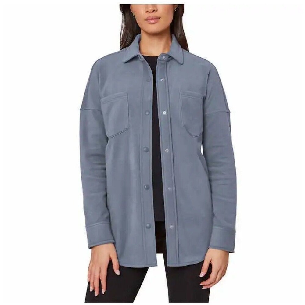 Mondetta Women's Cozy Fleece Button Up Warm Long Sleeve Stretch Shirt Jacket, XL
